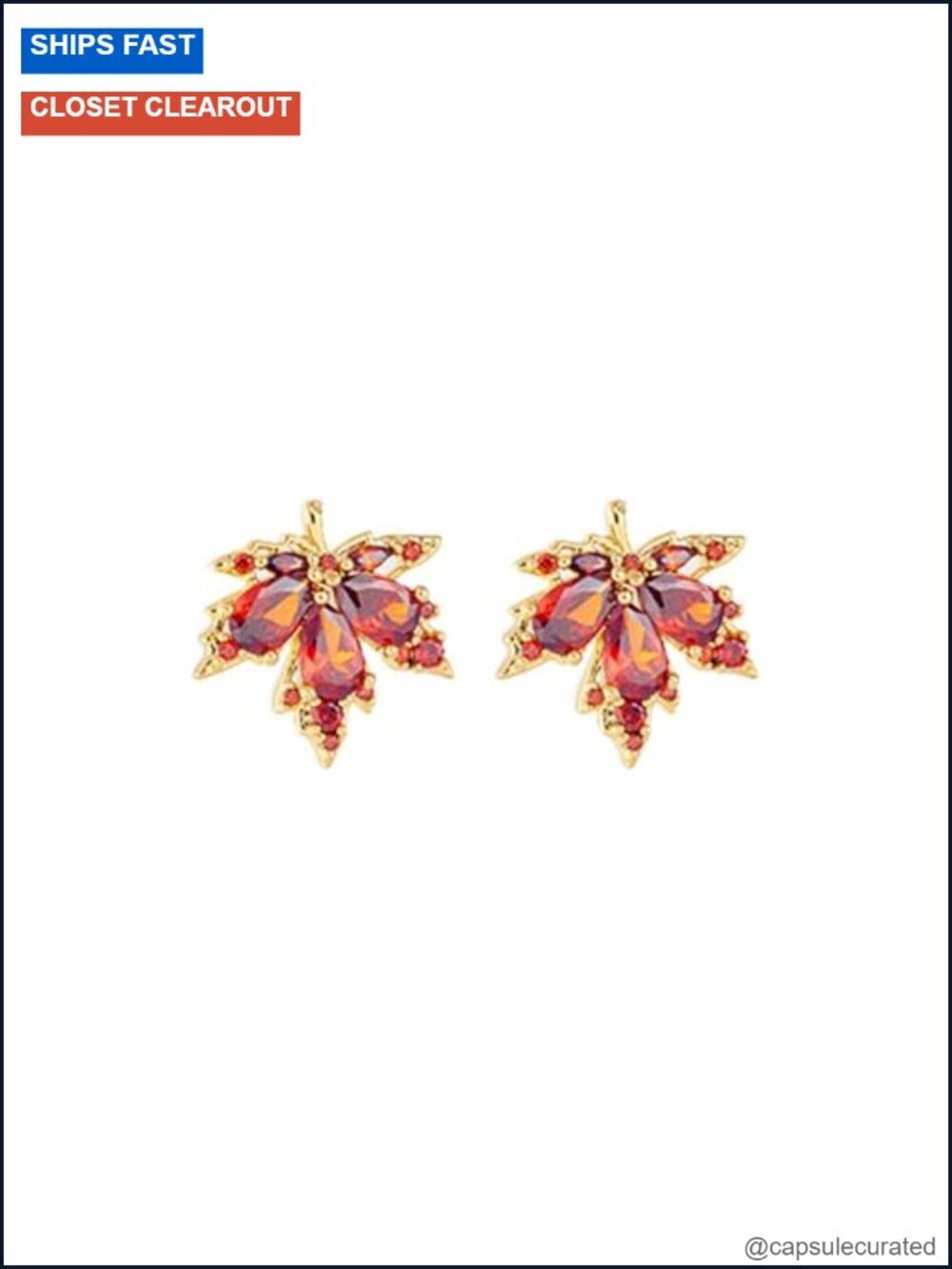 Maple Leaf Dangle Earrings - Sparkly Crystal Cubic Zirconia Lightweight Long